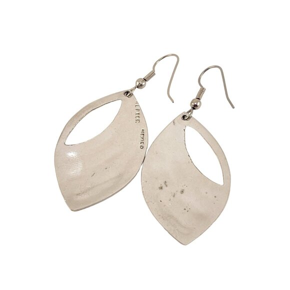 Sterling Silver Abalone Shell Inlay Leaf Shaped Dangle Earrings Abalone Inlay Ea - Picture 5 of 9